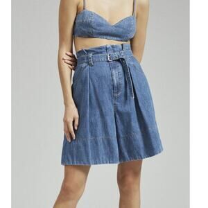 Rachel Comey Irolo Denim Shorts Wide Leg Knee Length Belted Jeans Sz 2 EUC $325